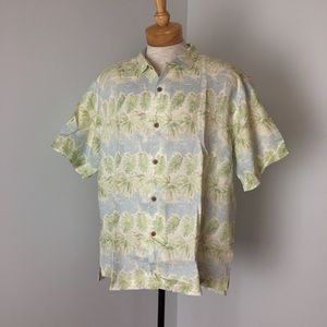 Tommy Bahama linen short sleeves tropical shirt banana leaves palm trees XL